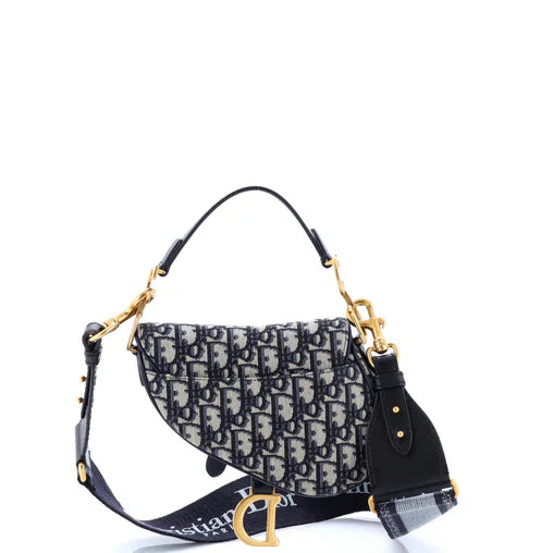 Christian Dior Saddle Handbag with Strap Oblique Canvas Mini
