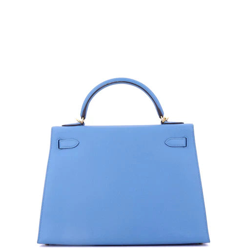 Hermes Kelly Handbag Bleu Paradis Epsom with Gold Hardware 32