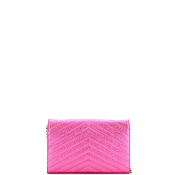 Saint Laurent Classic Monogram Wallet on Chain Matelasse Chevron Metallic Leather Medium