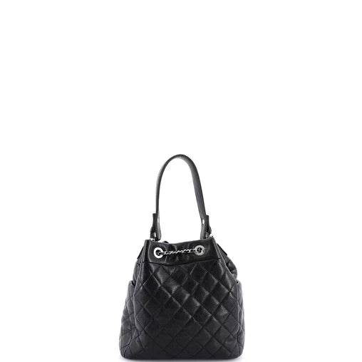 Chanel CC Chain Drawstring Bucket Bag Quilted Caviar Mini