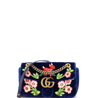 Gucci GG Marmont Flap Bag Embroidered Matelasse Velvet Small