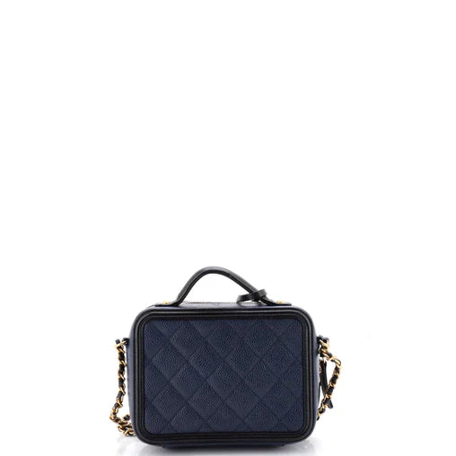 Chanel Filigree Vanity Case Quilted Caviar Small