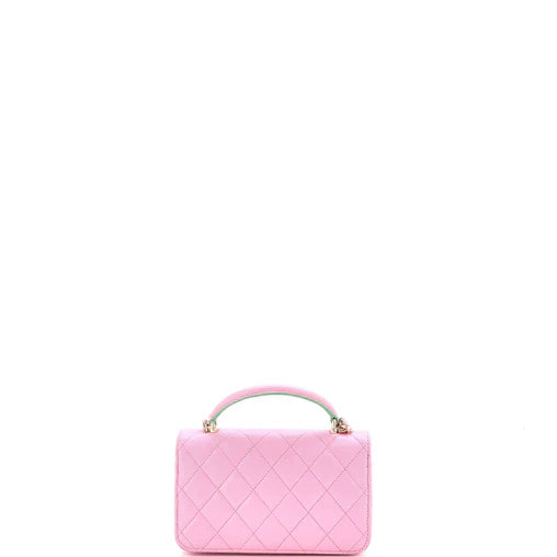 Chanel Classic Top Handle Flap Phone Holder with Chain Quilted Lambskin
