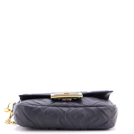 Fendi Midi Baguette Chain Bag Zucca Embossed Leather Small