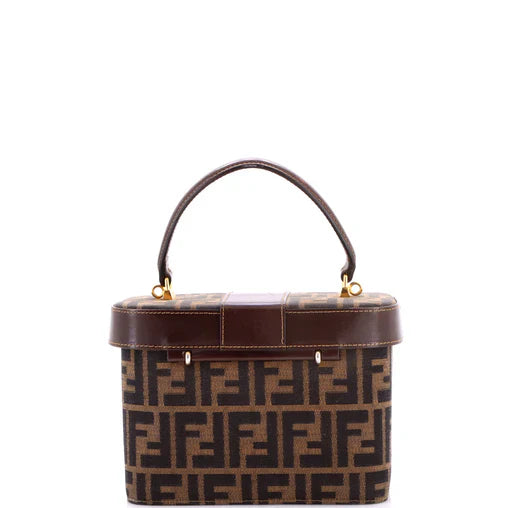 Fendi Vintage Lock Top Handle Vanity Bag Zucca Canvas Small