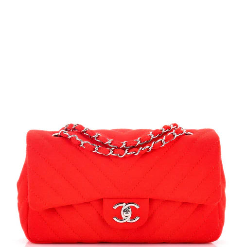 Chanel Vintage Classic Single Flap Bag Chevron Jersey Medium