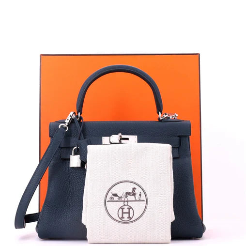 Hermes Kelly Handbag Vert Cypress Clemence with Palladium Hardware 28