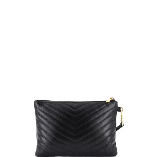 Saint Laurent Classic Monogram Wristlet Pouch Matelasse Chevron Leather Small