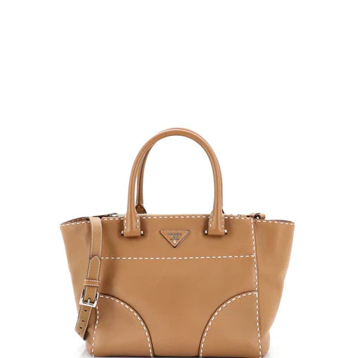 Prada Twin Pocket Convertible Tote Stitched City Calf Small