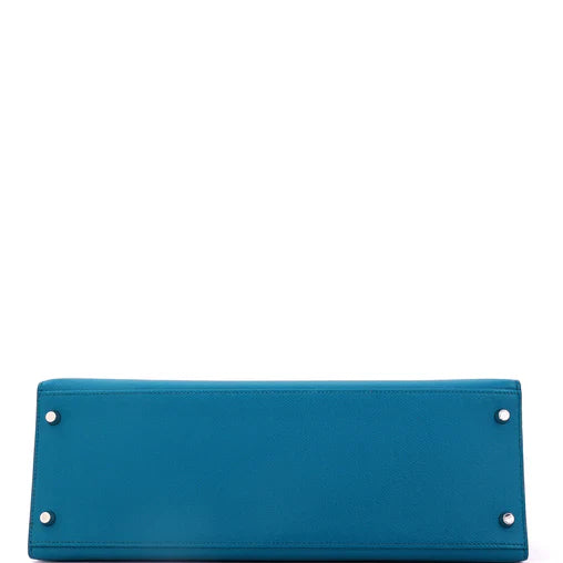 Hermes Kelly Handbag Bleu Izmir Epsom with Palladium Hardware 35