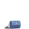 Chanel Denim Mood Flap Clutch with Chain Logo Printed Quilted Fringe Denim