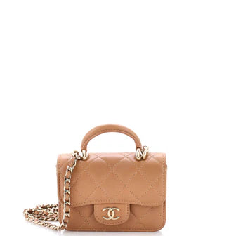 Chanel Top Handle Flap Coin Purse with Chain Quilted Lambskin