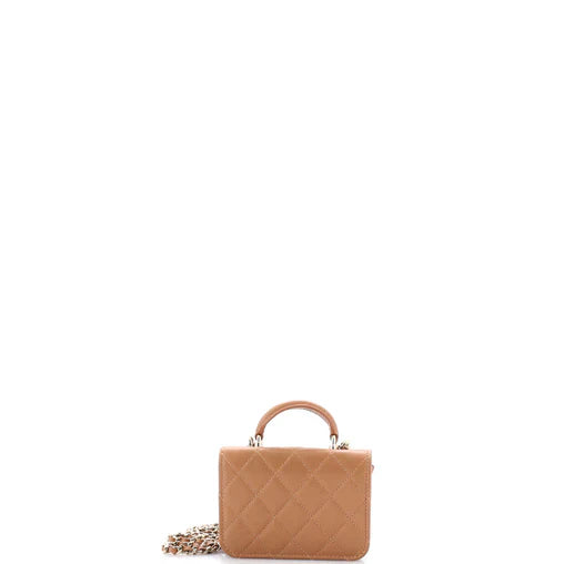 Chanel Top Handle Flap Coin Purse with Chain Quilted Lambskin