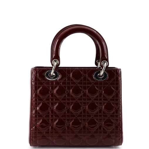 Christian Dior Lady Dior Bag Cannage Quilt Patent Medium