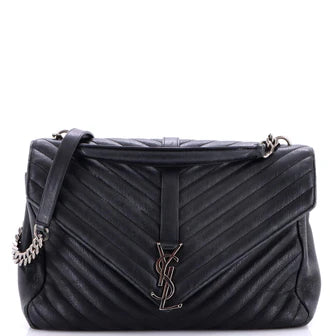 Saint Laurent Classic Monogram College Bag Matelasse Chevron Leather Large
