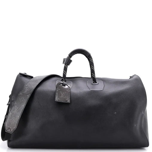 Louis Vuitton Keepall Bandouliere Bag Dark Infinity Leather with Monogram Eclipse Glaze Canvas 50