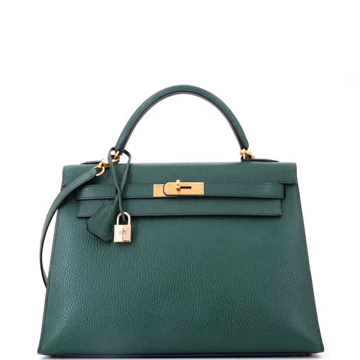 Hermes Kelly Handbag Vert Ardennes with Gold Hardware 32