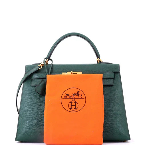 Hermes Kelly Handbag Vert Ardennes with Gold Hardware 32