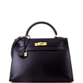 Hermes Kelly Handbag Noir Box Calf with Gold Hardware 32