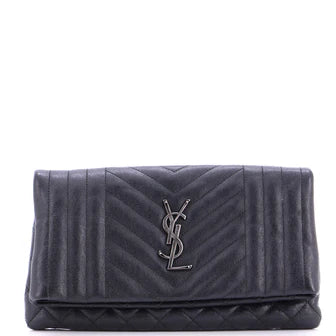 Saint Laurent Classic Monogram Fold Over Clutch Mixed Matelasse Leather