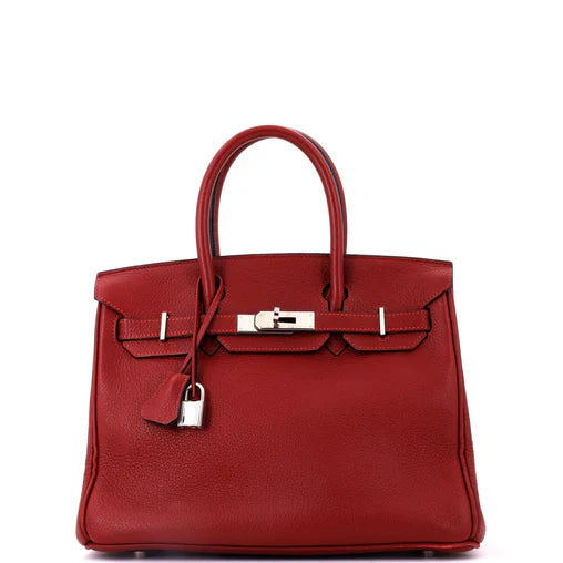 Hermes Birkin Handbag Rouge H Clemence with Palladium Hardware 30