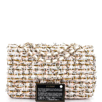 Chanel Classic Double Flap Bag Quilted Tweed and Ribbon Medium