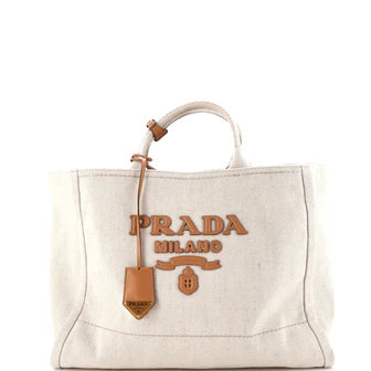Prada Logo Tote Linen Blend Large