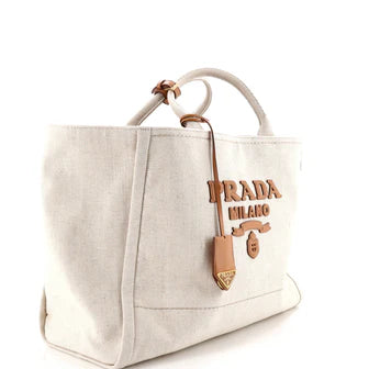 Prada Logo Tote Linen Blend Large