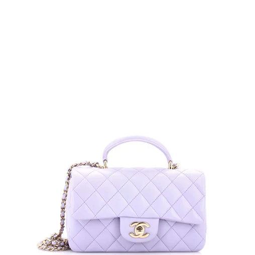 Chanel Classic Single Flap Top Handle Bag Quilted Lambskin Mini