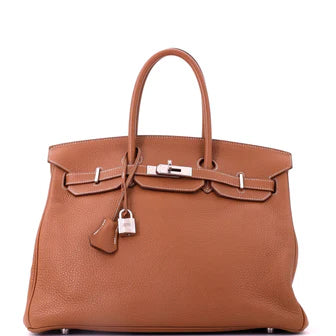 Hermes Birkin Handbag Gold Clemence with Palladium Hardware 35