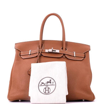 Hermes Birkin Handbag Gold Clemence with Palladium Hardware 35