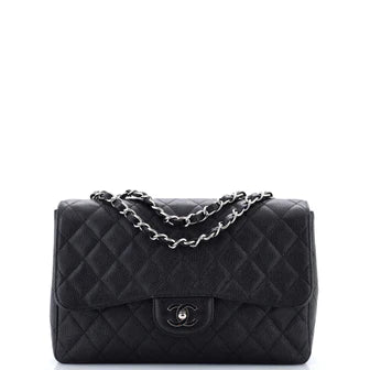 Chanel Vintage Classic Single Flap Bag Quilted Caviar Jumbo