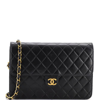 Chanel Vintage Clutch with Chain Quilted Leather Medium