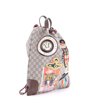 Gucci Courrier Soft Drawstring Backpack GG Coated Canvas with Applique Medium