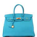 Hermes Birkin Handbag Turquoise Togo with Gold Hardware 35