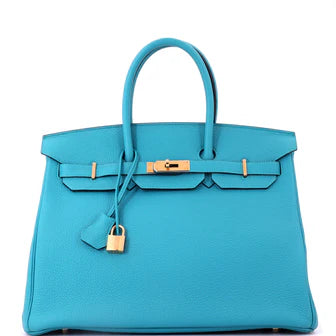 Hermes Birkin Handbag Turquoise Togo with Gold Hardware 35