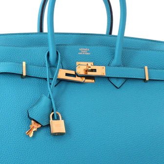 Hermes Birkin Handbag Turquoise Togo with Gold Hardware 35