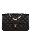 Chanel medium camellia crush flap bag black lambskin antique gold hardware