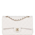 Chanel medium classic double flap bag white caviar light gold hardware