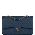 Chanel medium classic double flap bag blue caviar light gold hardware