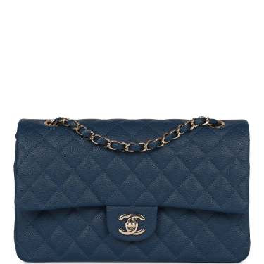 Chanel medium classic double flap bag blue caviar light gold hardware