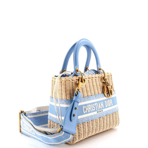 Christian Dior Lady Dior Bag Wicker and Oblique Canvas Medium