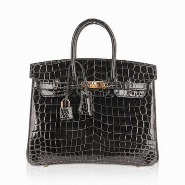 Hermes birkin 25 bag graphite crocodile with palladium hardware