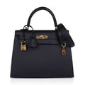 Hermes kelly sellier 25 bag black epsom gold hardware new